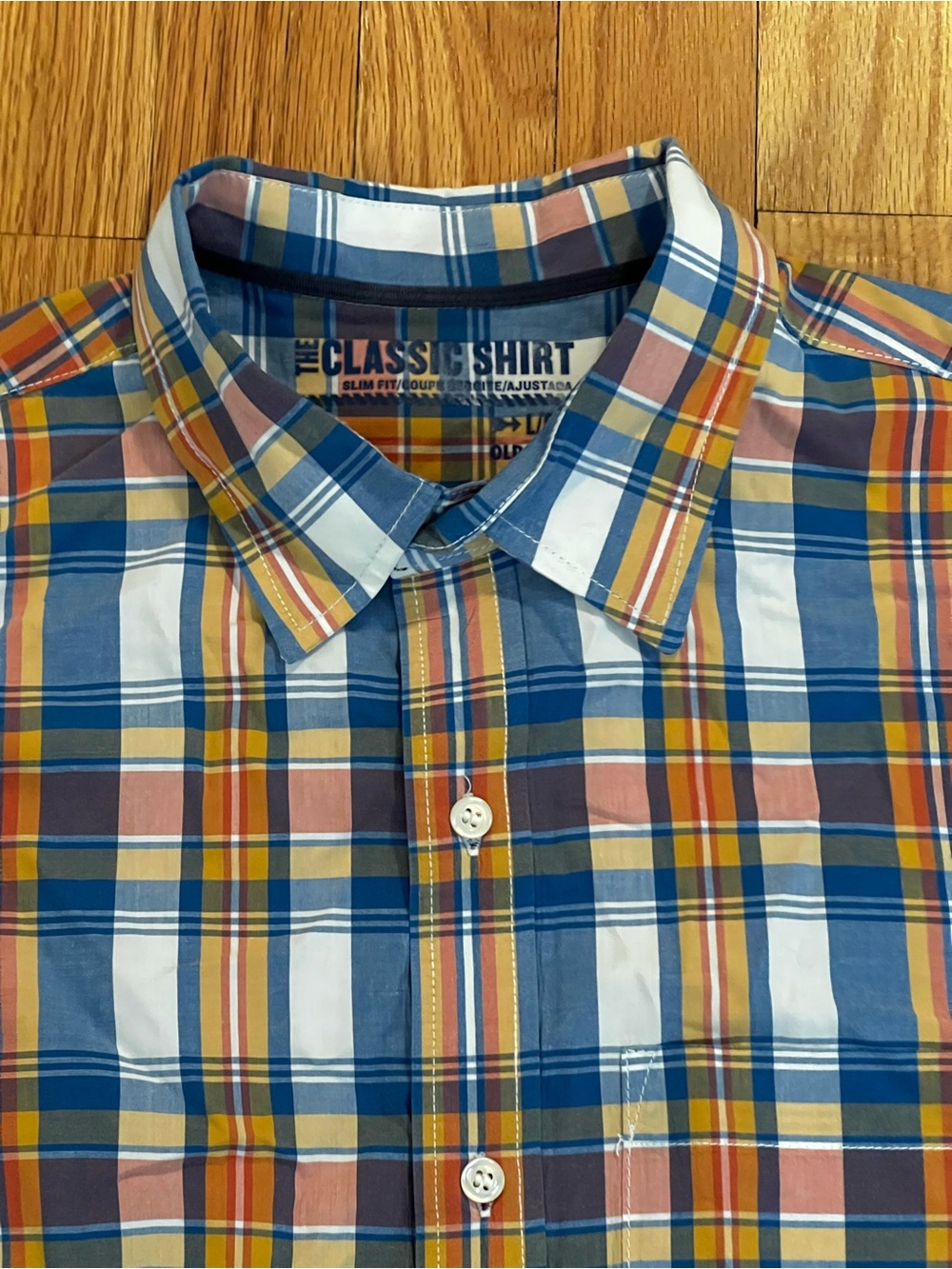 Old Navy Classic Shirt Plaid Button-Up Shirt - Blue, Brown & White Size L